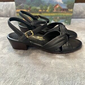 SAS Tripad Comfort Black Leather Twisted Knot Slingback Sandals Women 10W